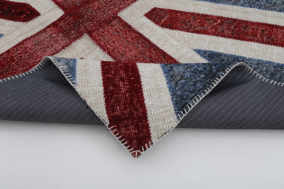 Rug N Carpet - Handwoven Oriental 4' 0'' x 6' 0'' Flag Patchwork Rug