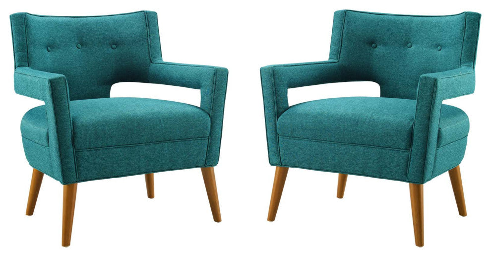 Sheer Upholstered Fabric Armchair Set of 2 Teal
