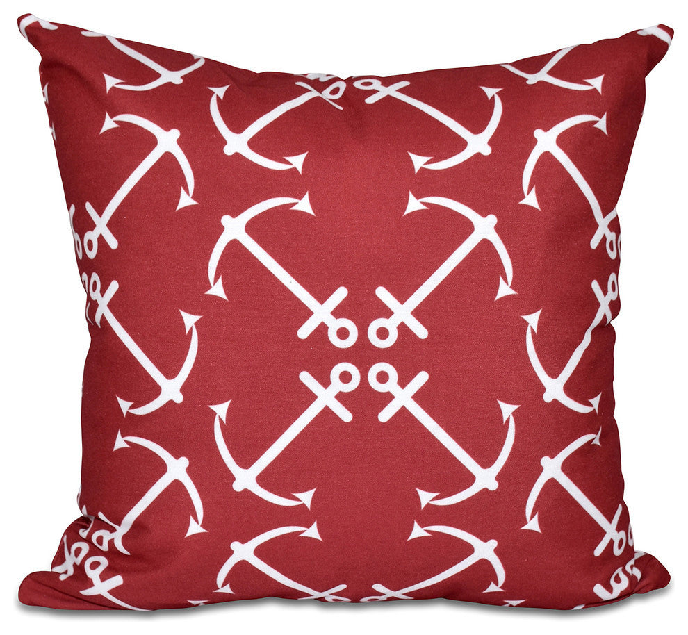 Anchor's Up, Geometric Print Pillow, Red, 20"x20"