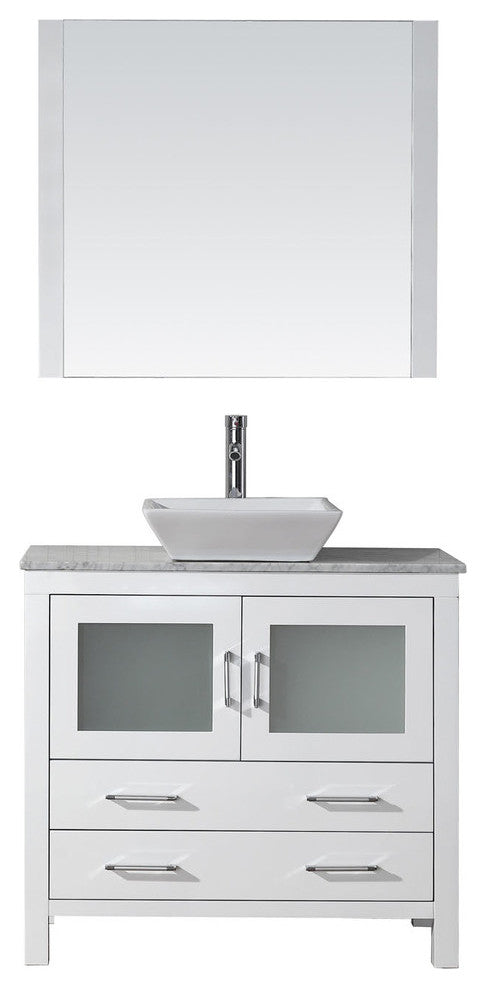 Virtu Dior 36" Single Bathroom Vanity, White With Faucet and Mirror