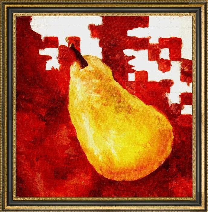Our Original Collection Yello Pear on Red Framed Premium Canvas Print, 20"x20"