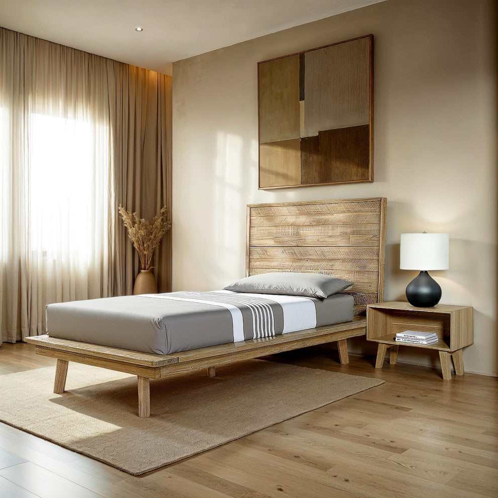 Gia Acacia Wood Panel Bed, Light Brown, Single