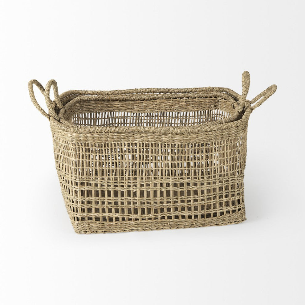 Set of Two Brown Wicker Storage Baskets