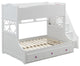 Benzara BM235366 Wooden Twin Over Full Bunk Bed With 3 Drawers, White
