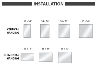 24"x36" Shatterproof Wall Mount Metal Frame Mirror, FM1-2436, Matte Black