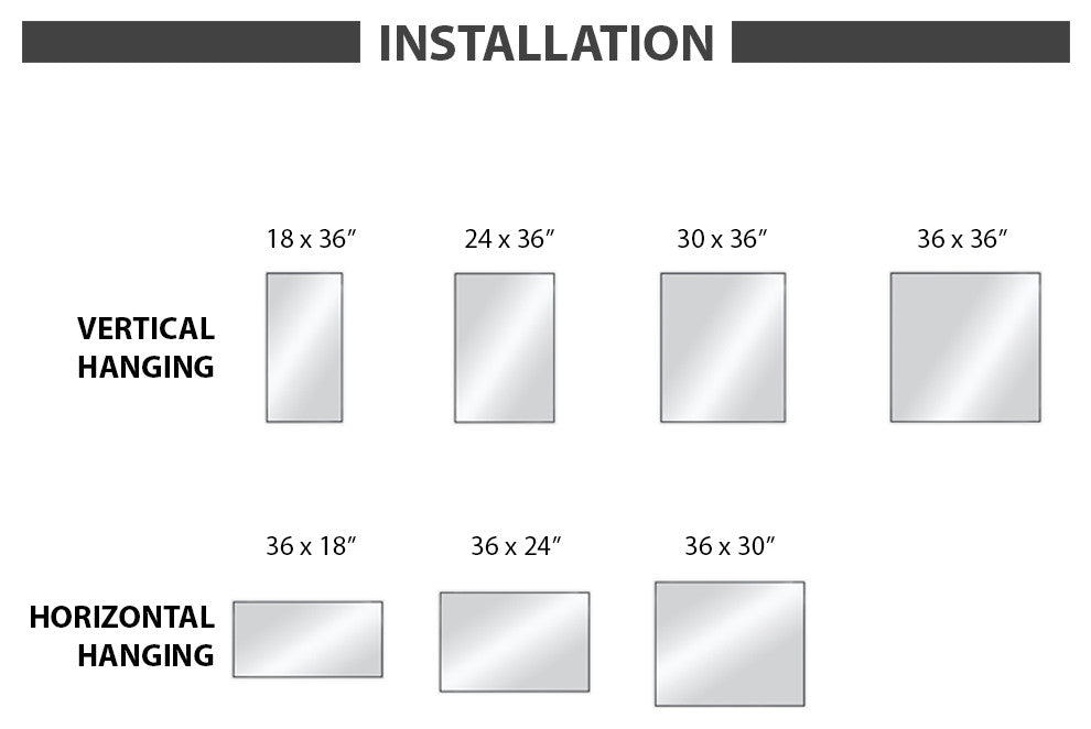 24"x36" Shatterproof Wall Mount Metal Frame Mirror, FM1-2436, Matte Black