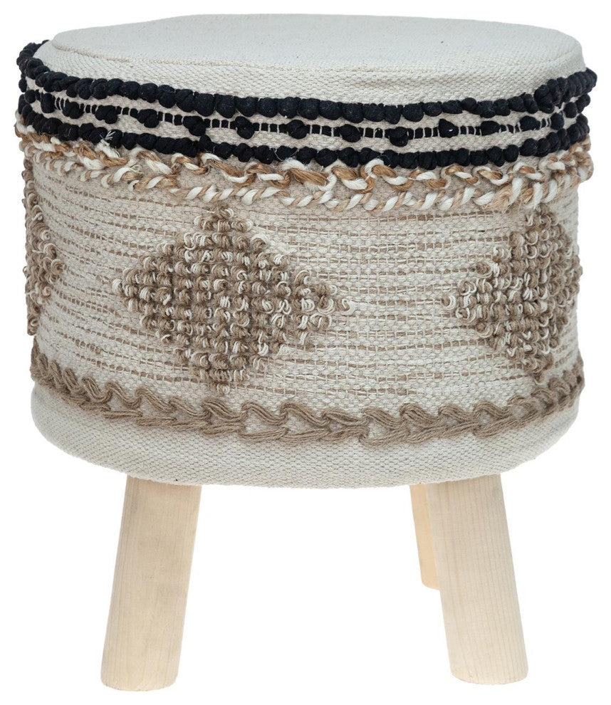 Parkland Collection Guroom Transitional Beige Cotton Wooden Stool