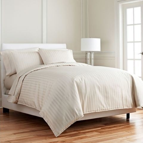 Ivory Stripe Queen 3-Piece Bed Duvet Set