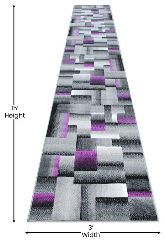 Elio Collection Color Blocked Area Rug, Purple, 3' X 16'