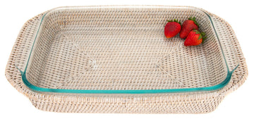Artifacts Rattan™ Rectangular Baker Basket with Pyrex, White Wash, 13"x9"