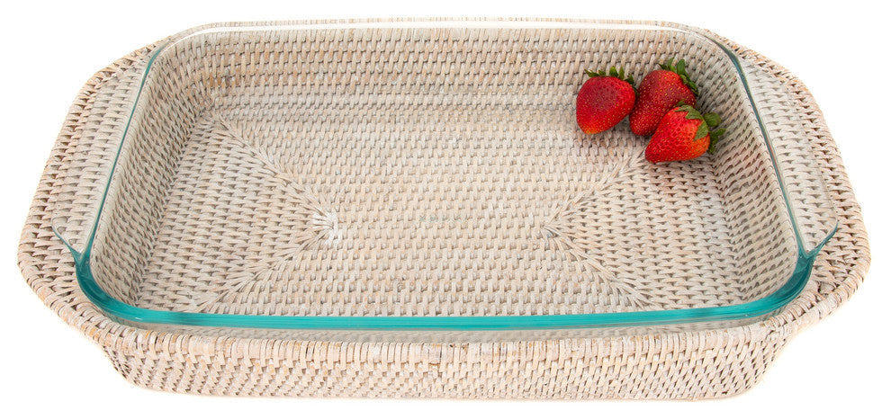Artifacts Rattan™ Rectangular Baker Basket with Pyrex, White Wash, 13"x9"