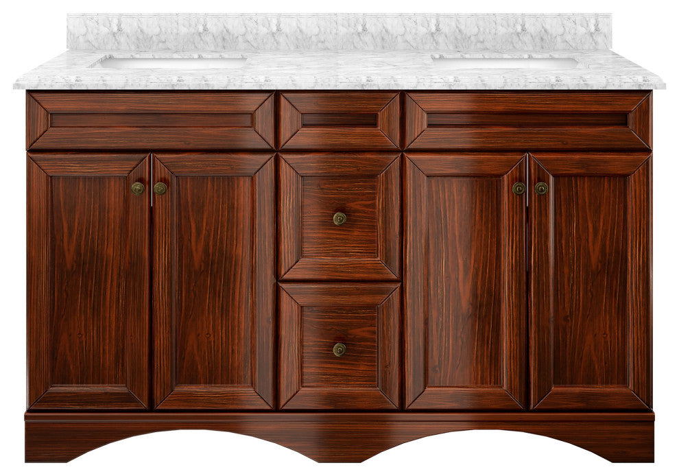 60" Marble?Top Double Bathroom?Vanity, Brown