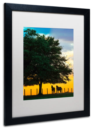'Horse Sunset' Matted Framed Canvas Art by Preston