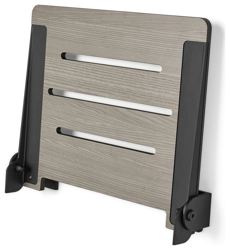 SlimLine Folding Wall Mount Shower Bench Seat, Weathered Ash Seat, Matte Black