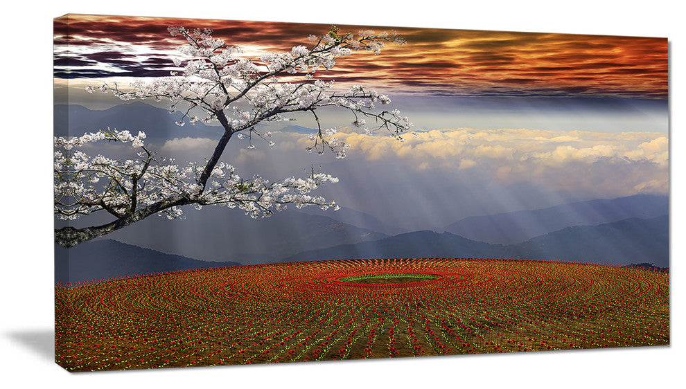 Beautiful Flower Field At Sunset, Extra Large Landscape Canvas Art, 32"x16"
