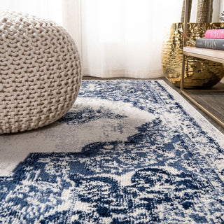 Alhambra Ornate Medallion Modern Runner Rug, Light Blue/Ivory, 2'x10'