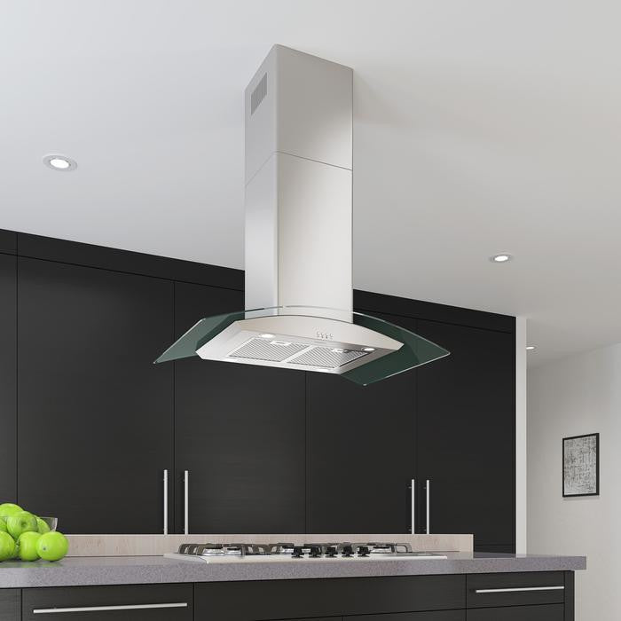 36" Island Glass Range Hood, Stainless Steel