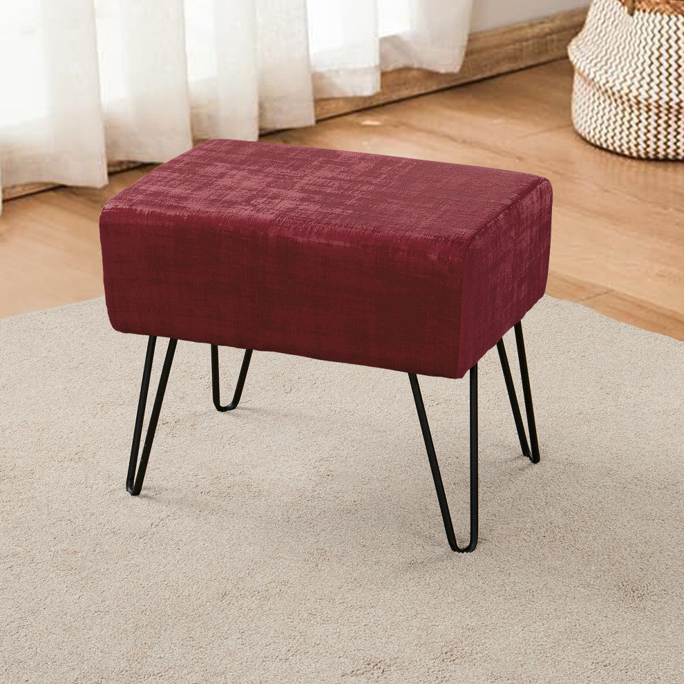 Textured Velvet Ottoman, Ruby Wine