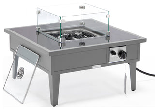 Leisuremod Walbrooke Patio Square Fire Pit Table With Aluminum Frame, Gray