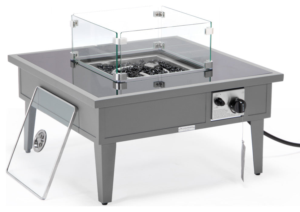 Leisuremod Walbrooke Patio Square Fire Pit Table With Aluminum Frame, Gray