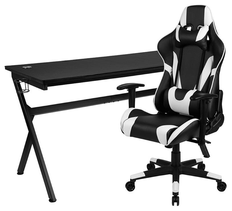 Gaming Desk & Reclining Chair Set, Black