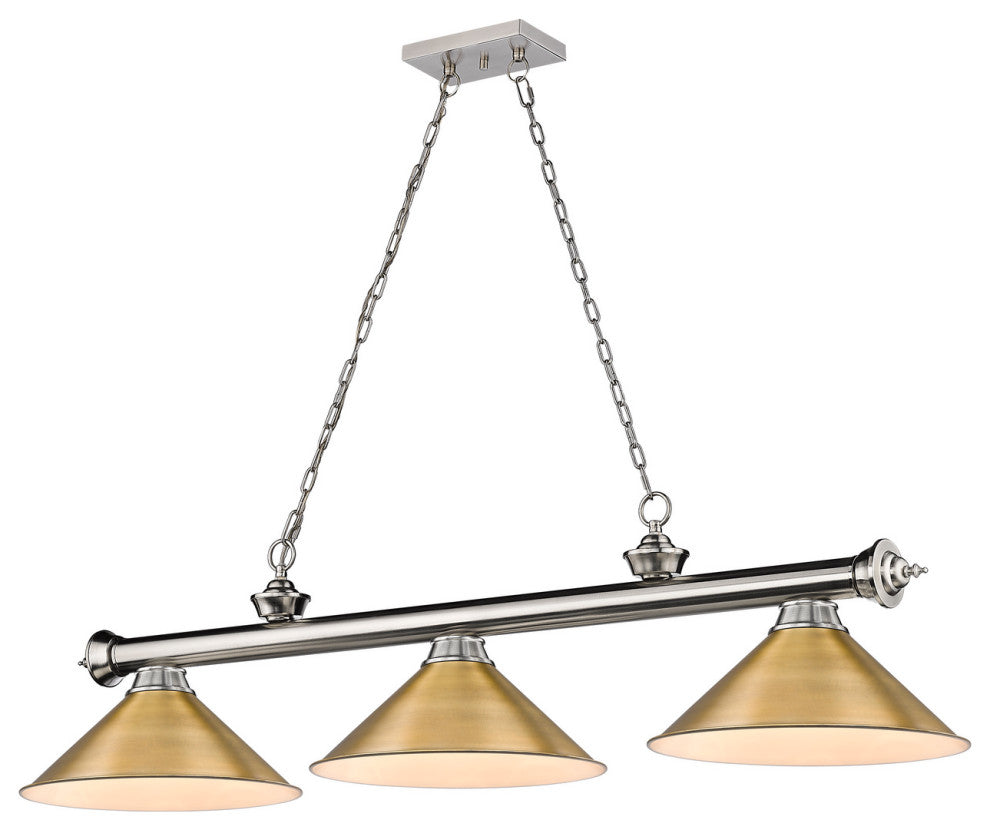 Zlite 2306-3BN-RB15 3-Light Billiard, Rubbed Brass