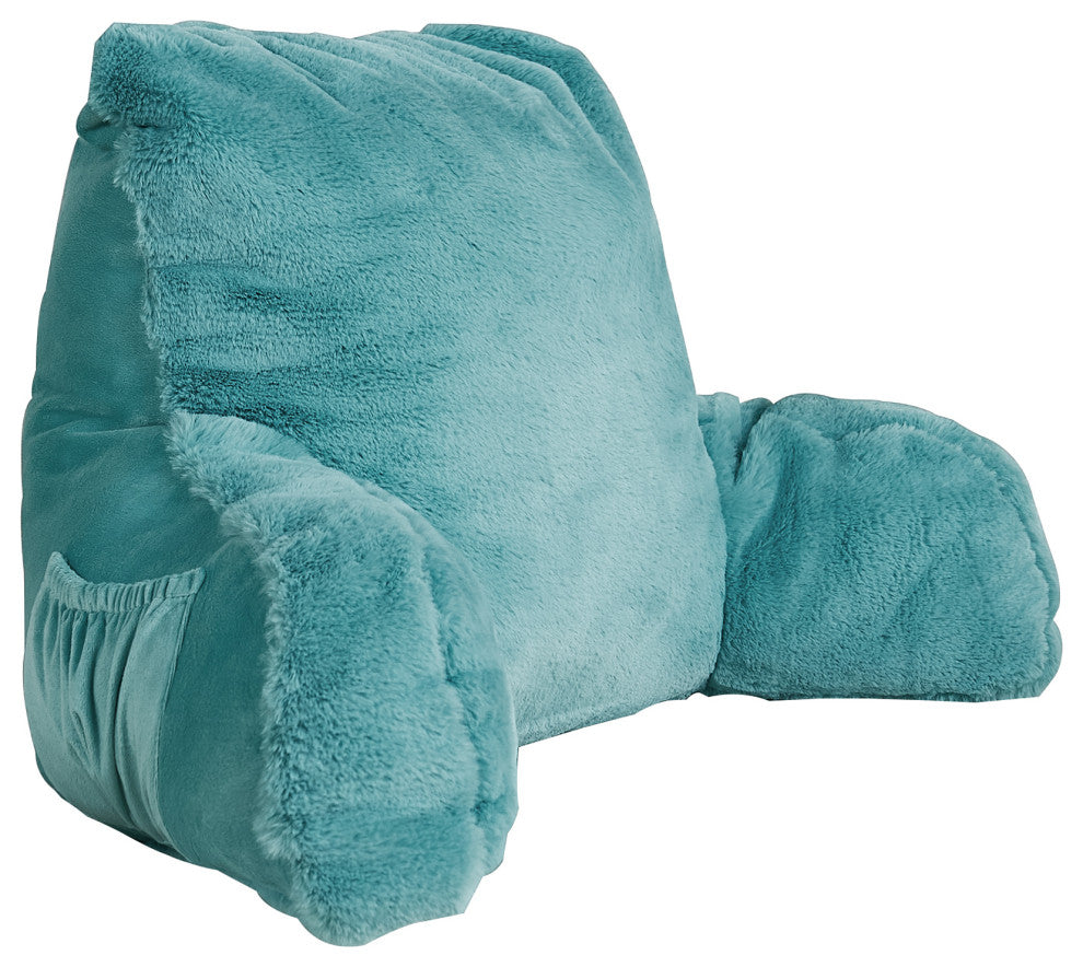 Fox Faux Fur Bedrest, Needs Assembly, Aqua, 20"x18"x17"