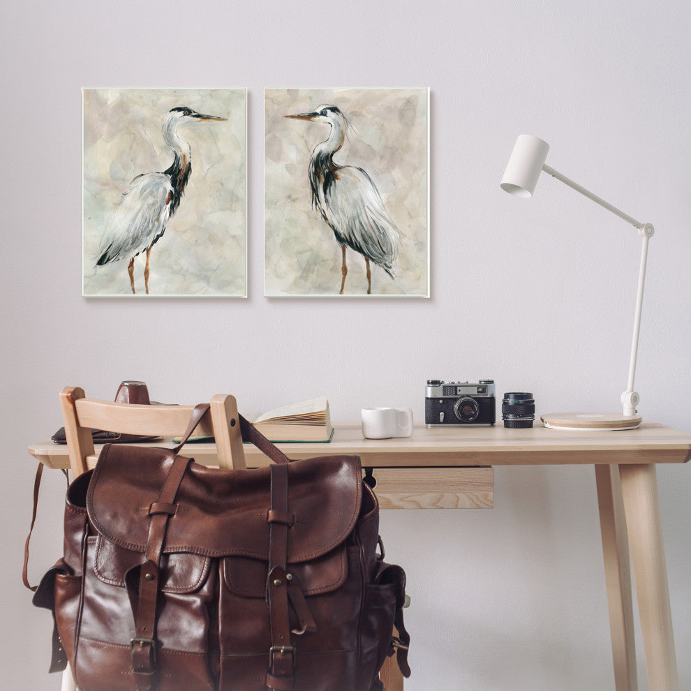 Abstract Watercolor Great Heron Birds Expressive Tan Feathers,13 x 19