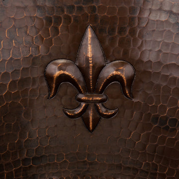 16" Round Copper Prep Sink With Fleur De Lis and 3.5" Drain Opening