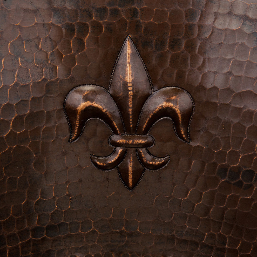 16" Round Copper Prep Sink With Fleur De Lis and 3.5" Drain Opening