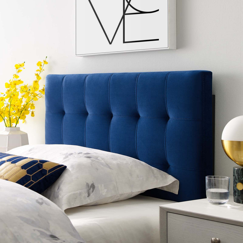 Navy Lily Biscuit Tufted Twin Performance Velvet Headboard