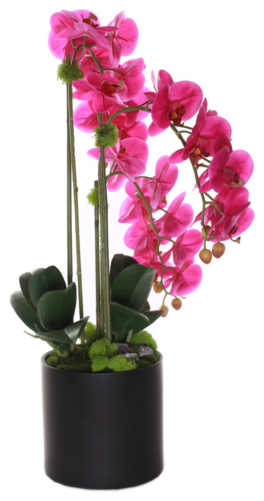 Purple Real Touch Orchid With Amethyst, Black Cylinder Pot