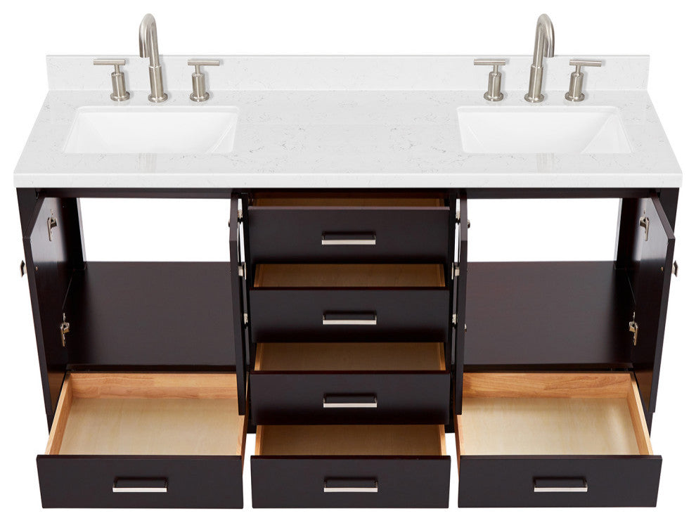 Ariel Cambridge 66" Double Rectangle Sinks Vanity, Carrara Quartz