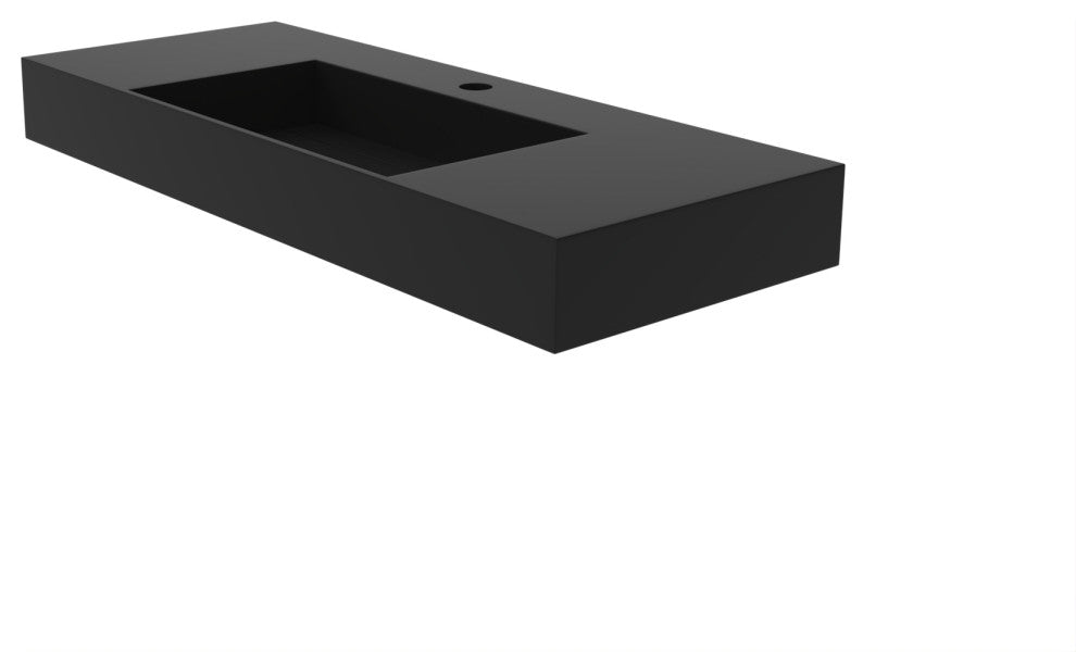 CastelloUSA Juniper Wall Mounted Countertop Concealed Drain Basin Sink, Black, 48, Center Basin, Standard
