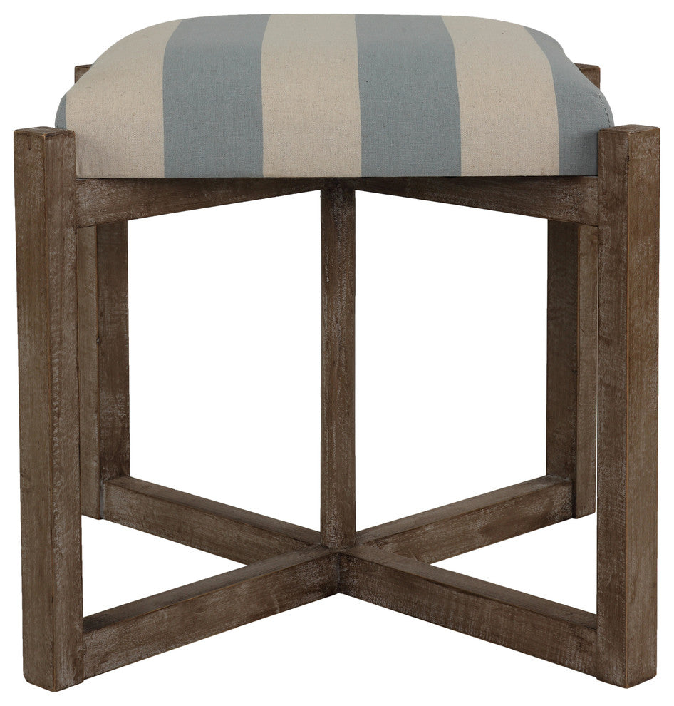 Cortesi Home Monboy Square Ottoman 20" Height, Blue and White Striped