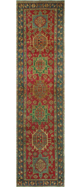 Vintage Distressed Faridoon Red/Navy Runner, 3'7 x 14'8