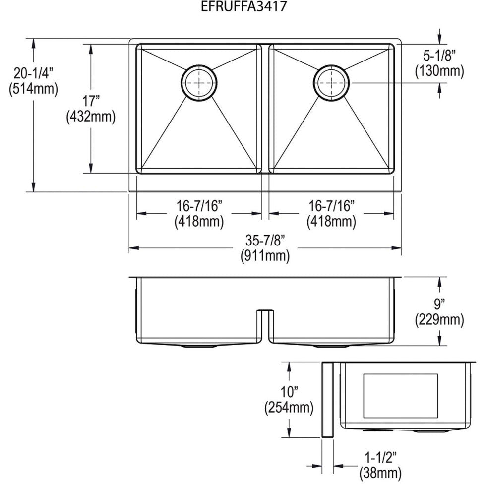 EFRUFFA3417DBG Elkay Crosstown 16 Gauge Stainless Steel Tall Farmhouse Sink Kit
