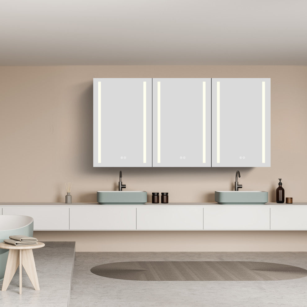 60"x30" Surface Mount Frameless Aluminum LED Medicine Cabinet With Anti-Fogger