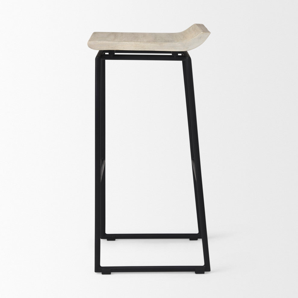 Givens Blonde Solid Wood with Black Metal Frame Bar Stool