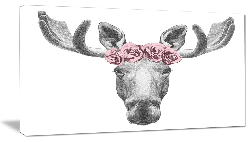 "Moose With Floral Head Wreath Moose" Wall Art, 32"x16"