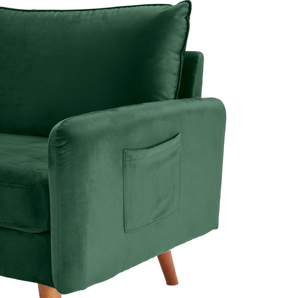 Green Contemporary Velvet Sofa With Side Pockets