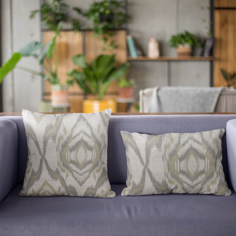 Plutus Ikat Dream Gray, Citrine Handmade Luxury Pillow, 24"x24"