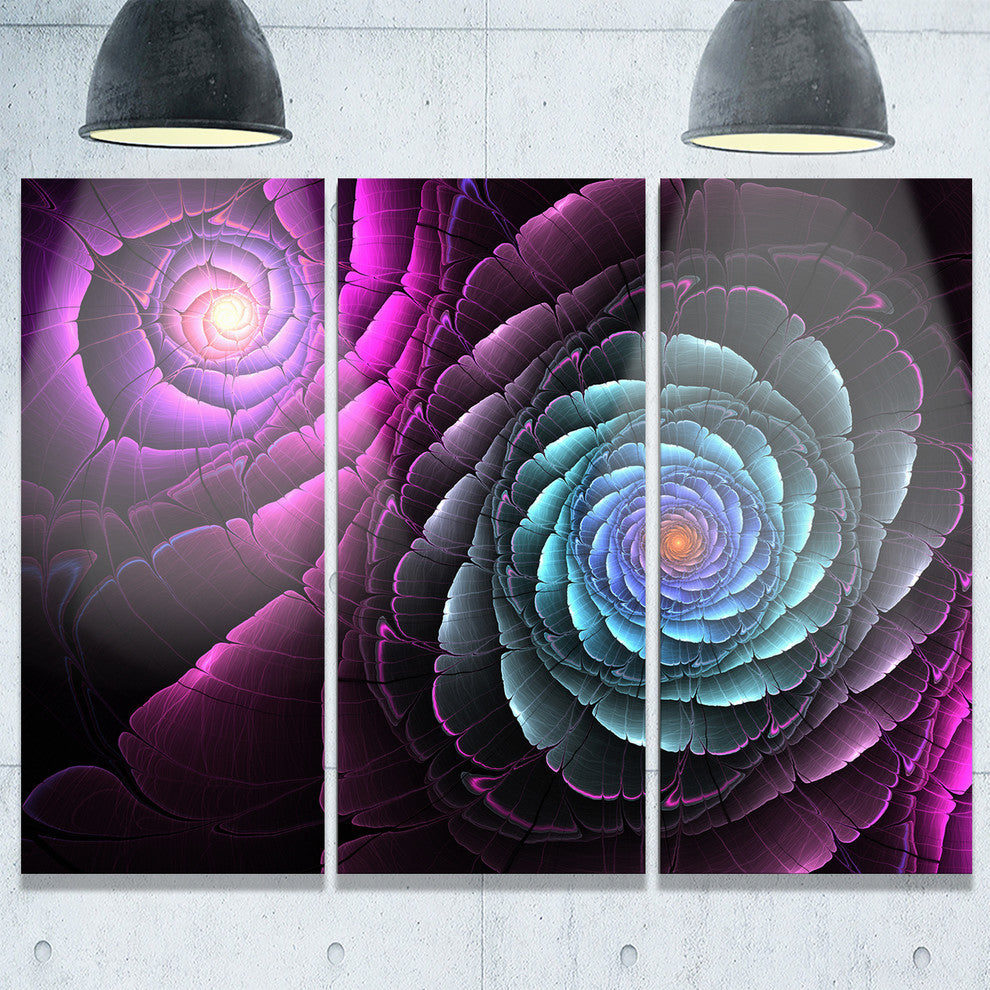 "Fractal Blue Purple Flower Digital" Metal Wall Art, 3 Panels, 36"x28"