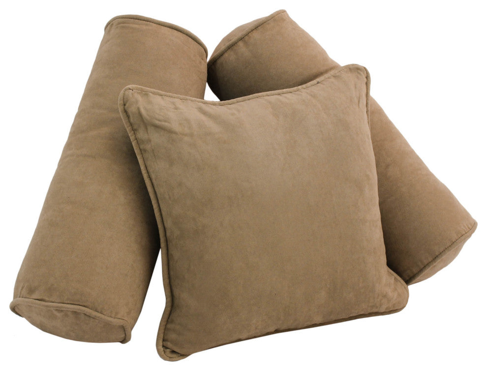 Double-Corded Solid Microsuede Throw Pillows With Inserts, Set of 3, Java