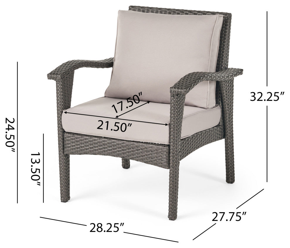 GDF Studio 3-Piece Maui Outdoor Gray Wicker Chat With Cushions Set