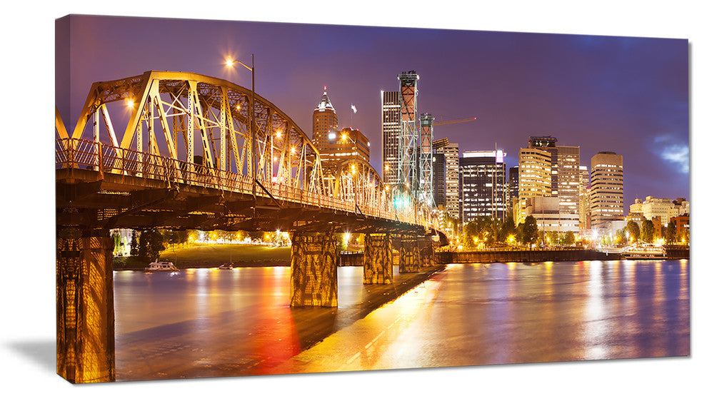 Skyline of Portland Panorama, Cityscape Canvas Art Print, 32"x16"