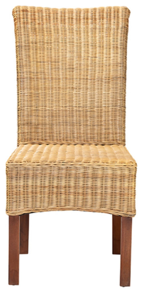 Shamara Modern Bohemian Natural Rattan and Mahogany Wood Dining Chair