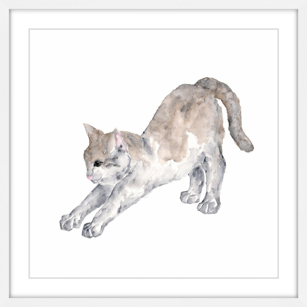 Marmont Hill, "Stretching Cat" by Thimble Sparrow Framed Painting Print, 12x12
