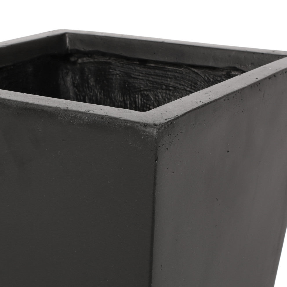 Ephraim Outdoor Medium and Small Cast Stone Planter Set, Matte Black