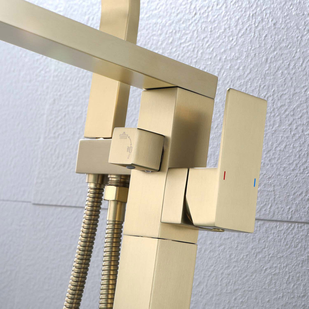 Givingtree Freestanding Single Handle Floor Mounted Clawfoot Tub Faucet, Gold